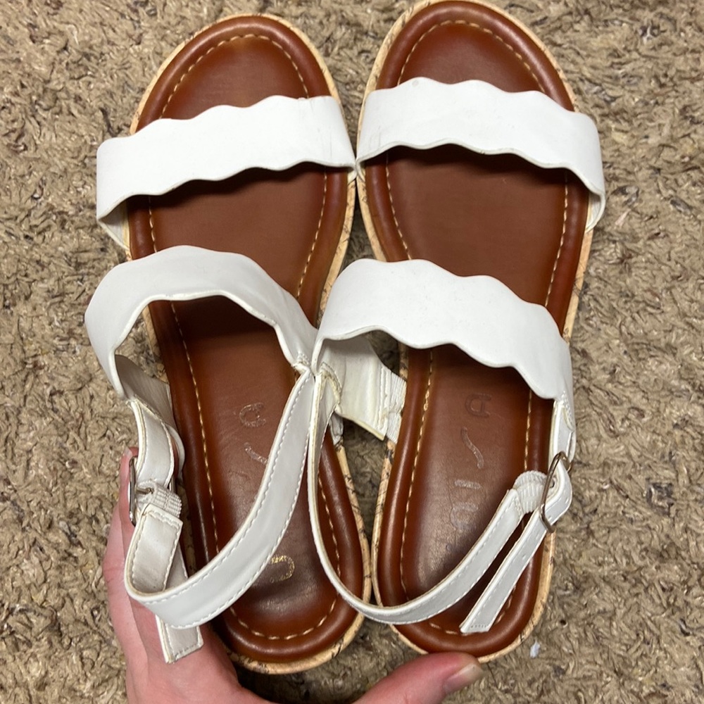 White scallop sandals